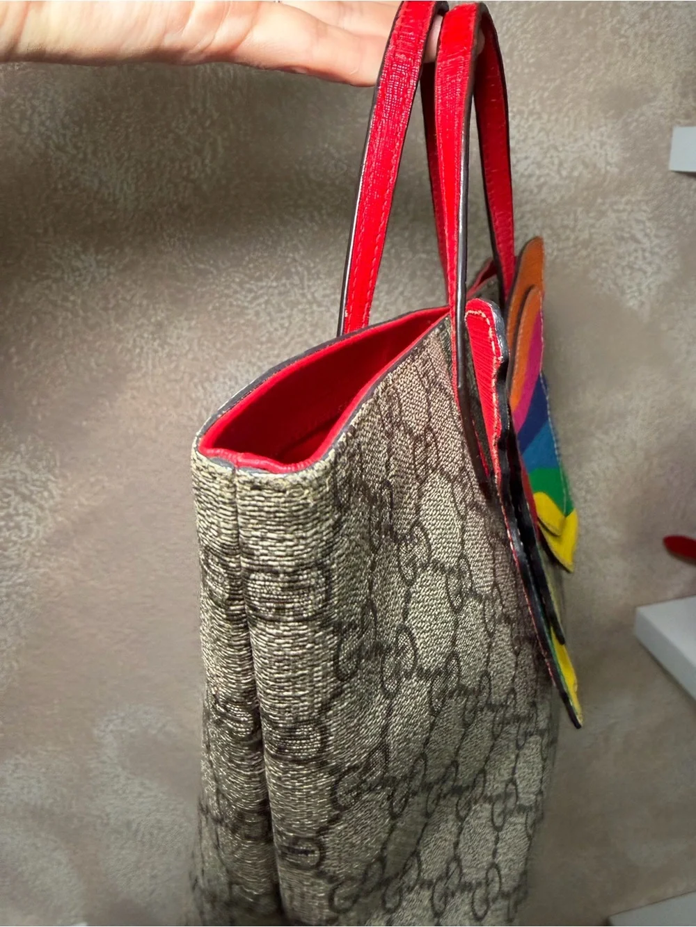 Gucci Rainbow Butterfly Mini Tote in Multicolor and Red Trim